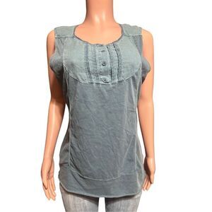 Pulp women's crew neck button front embellished sleeveless henley tank top M